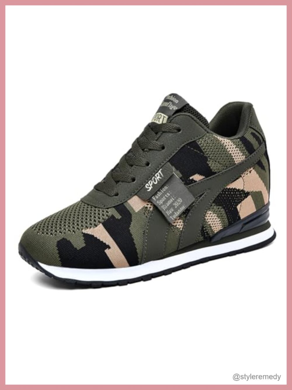 Women's Camouflage Platform Sneakers Hidden Wedge Mesh Canvas Casual Shoes